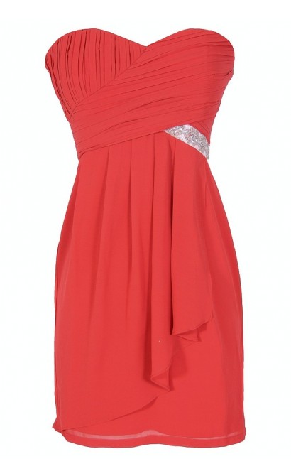 Black Tie Optional Strapless Embellished Designer Dress in Red